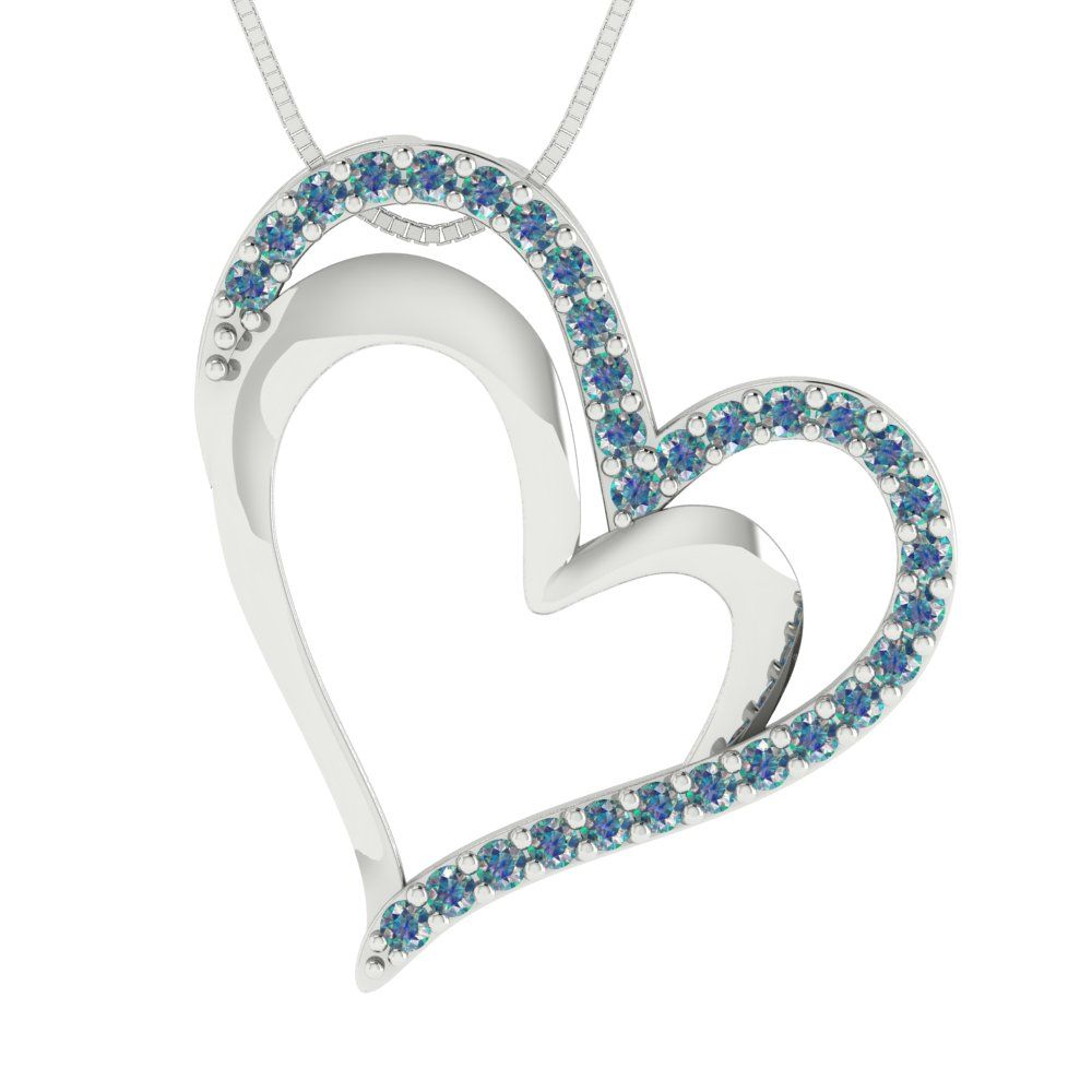 0.31 tcw Necklace Pendant - 14K White Gold Round Cut Charm Blue Moissanite - Adjustable Length - 15in Box Chain to 18in