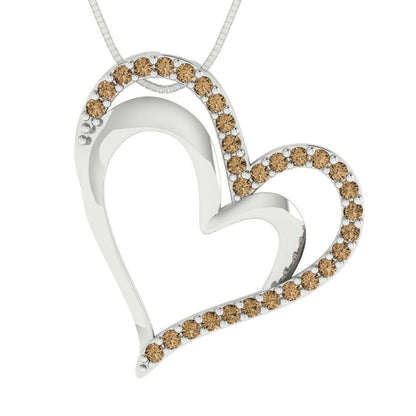 0.31 tcw Necklace Pendant - 14K White Gold Round Cut Charm Champagne - Adjustable Length - 15in Box Chain to 18in
