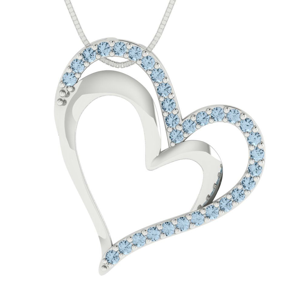 0.31 tcw Necklace Pendant - 14K White Gold Round Cut Charm Swiss Blue Topaz - Adjustable Length - 15in Box Chain to 18in