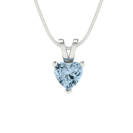 0.5 tcw Necklace Pendant - 14K White Gold Heart Cut Solitaire  Swiss Blue Topaz - Adjustable Length - 15in Box Chain to 18in