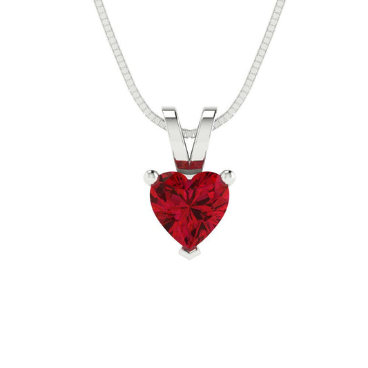 0.5 tcw Necklace Pendant - 14K White Gold Heart Cut Solitaire  Pink Tourmaline - Adjustable Length - 15in Box Chain to 18in
