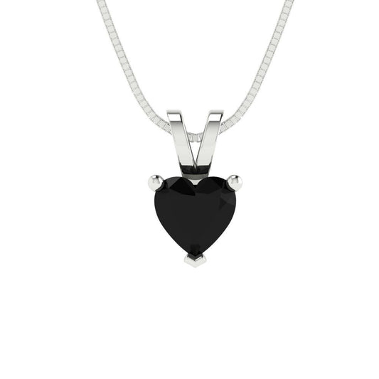 0.5 tcw Necklace Pendant - 14K White Gold Heart Cut Solitaire  Onyx - Adjustable Length - 15in Box Chain to 18in