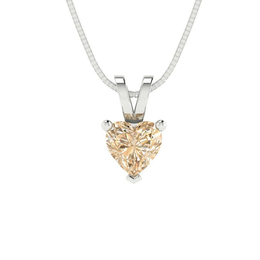 0.5 tcw Necklace Pendant - 14K White Gold Heart Cut Solitaire  Morganite - Adjustable Length - 15in Box Chain to 18in