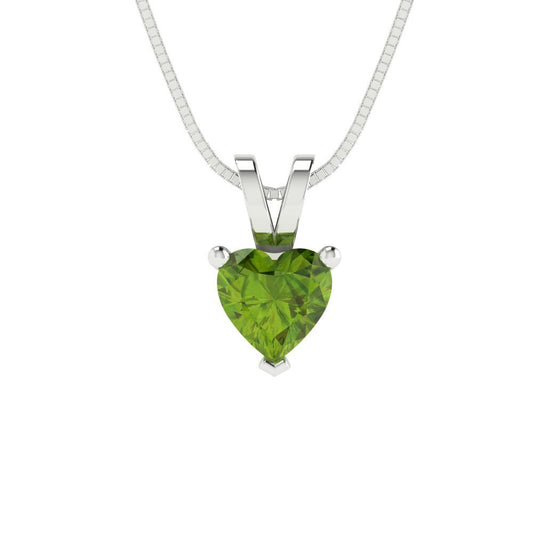 0.5 tcw Necklace Pendant - 14K White Gold Heart Cut Solitaire  Peridot - Adjustable Length - 15in Box Chain to 18in