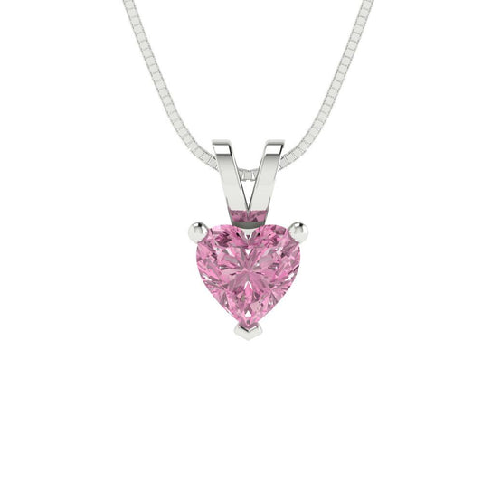 0.5 tcw Necklace Pendant - 14K White Gold Heart Cut Solitaire  Pink - Adjustable Length - 15in Box Chain to 18in