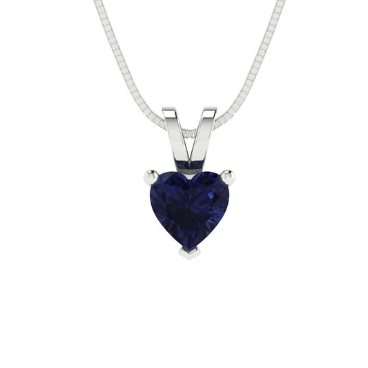 0.5 tcw Necklace Pendant - 14K White Gold Heart Cut Solitaire  Bluesapphire - Adjustable Length - 15in Box Chain to 18in