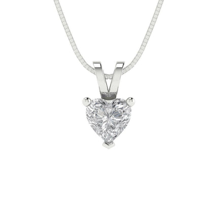 0.5 tcw Necklace Pendant - 14K White Gold Heart Cut Solitaire  White Sapphire - Adjustable Length - 15in Box Chain to 18in