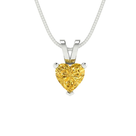 0.5 tcw Necklace Pendant - 14K White Gold Heart Cut Solitaire  Citrine - Adjustable Length - 15in Box Chain to 18in