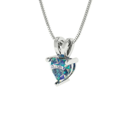 0.5 tcw Necklace Pendant - 14K White Gold Heart Cut Solitaire  Blue Moissanite - Adjustable Length - 15in Box Chain to 18in