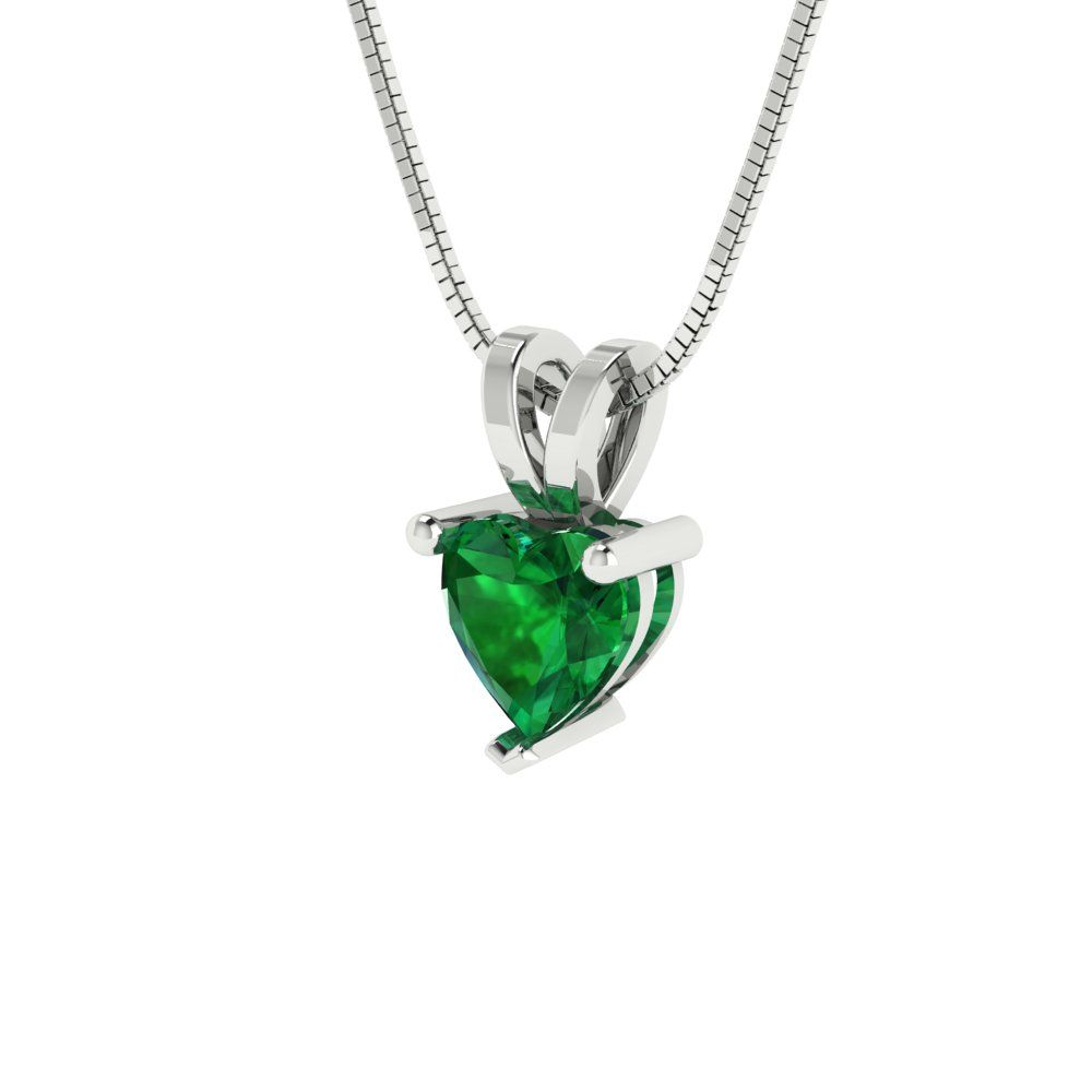 0.5cttw Heart Cut Emerald Gold-Plated 925 Silver Pendant and 16" Box-Chain Necklace