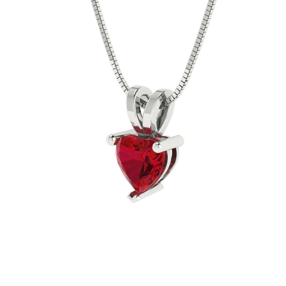 0.5 tcw Necklace Pendant - 14K White Gold Heart Cut Solitaire  Pink Tourmaline - Adjustable Length - 15in Box Chain to 18in