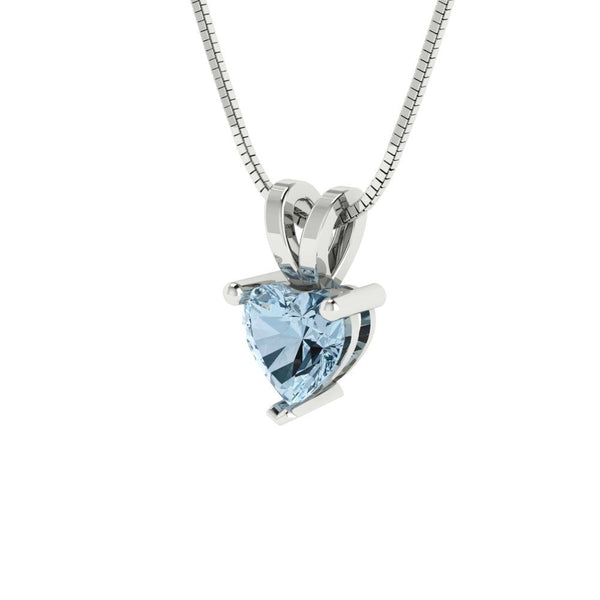 0.5 ct Brilliant Heart Cut Solitaire Natural Sky Blue Topaz Stone White Gold Pendant with 16" Chain