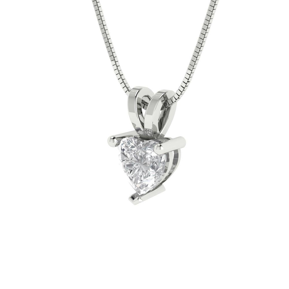 0.5 tcw Necklace Pendant - 14K White Gold Heart Cut Solitaire  White Sapphire - Adjustable Length - 15in Box Chain to 18in