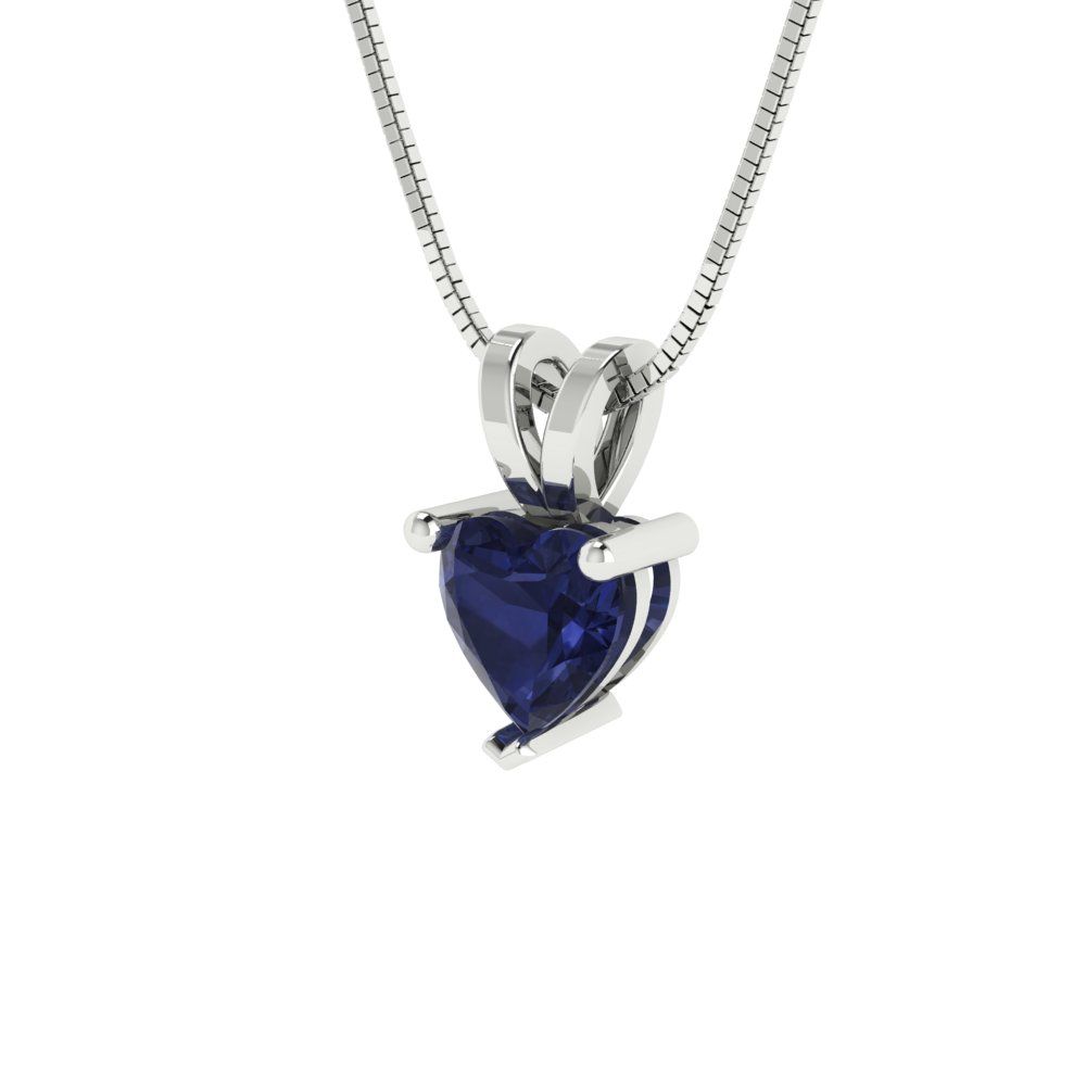 0.5cttw Heart Cut Blue Sapphire Gold-Plated 925 Silver Pendant and 16" Box-Chain Necklace