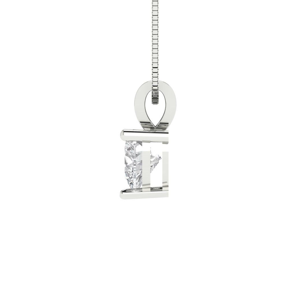 0.5 tcw Necklace Pendant - 14K White Gold Heart Cut Solitaire  White Sapphire - Adjustable Length - 15in Box Chain to 18in