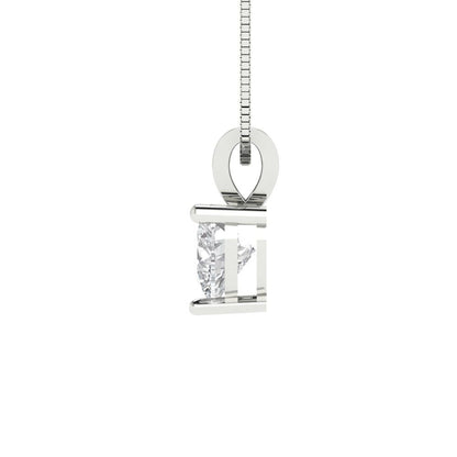 0.5 tcw Necklace Pendant - 14K White Gold Heart Cut Solitaire  White Sapphire - Adjustable Length - 15in Box Chain to 18in