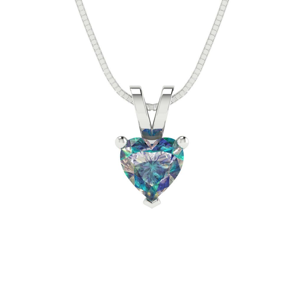 0.5 tcw Necklace Pendant - 14K White Gold Heart Cut Solitaire  Blue Moissanite - Adjustable Length - 15in Box Chain to 18in