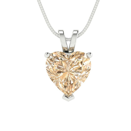 2 tcw Necklace Pendant - 14K White Gold Heart Cut Solitaire  Morganite - Adjustable Length - 15in Box Chain to 18in