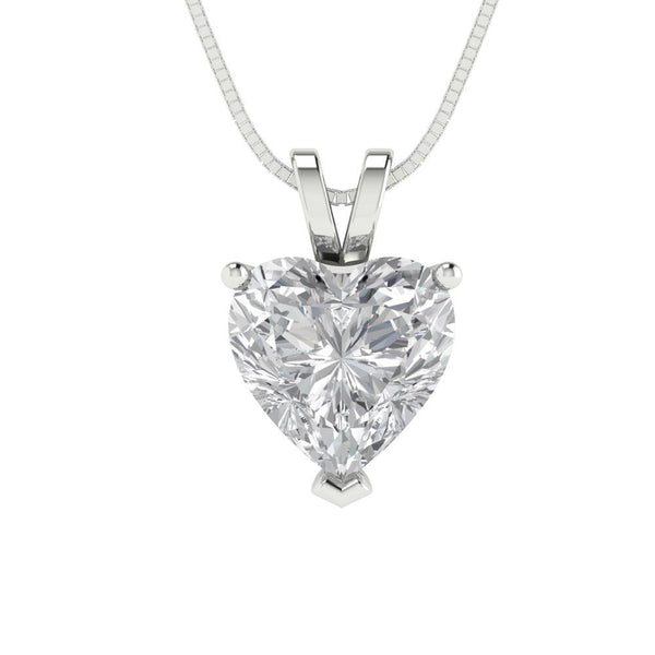2 ct Brilliant Heart Cut Solitaire Clear Simulated Diamond Stone White Gold Pendant with 16" Chain