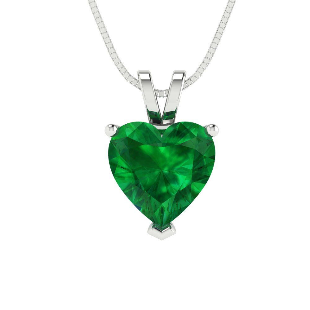 2cttw Heart Cut Emerald Gold-Plated 925 Silver Pendant and 16" Box-Chain Necklace