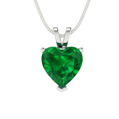 2cttw Heart Cut Emerald Gold-Plated 925 Silver Pendant and 16" Box-Chain Necklace