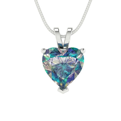 2cttw Heart Cut Blue Moissanite Gold-Plated 925 Silver Pendant and 16" Box-Chain Necklace