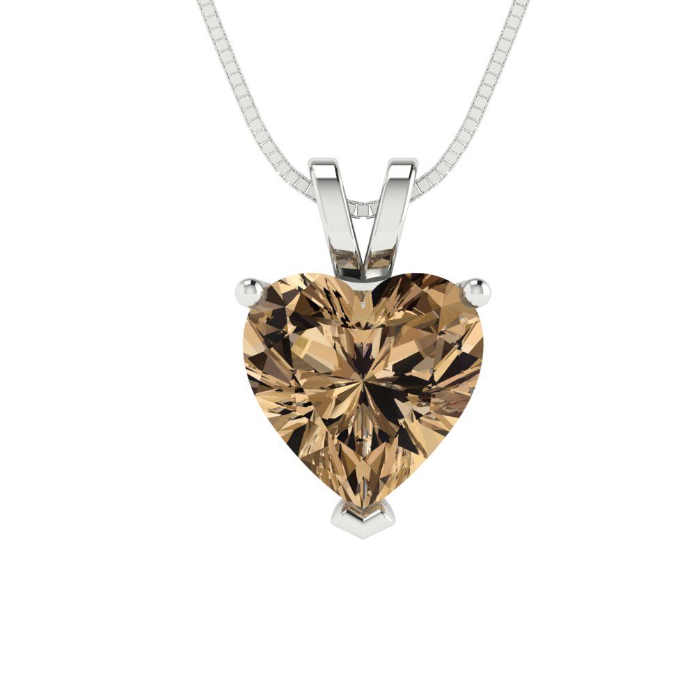 2cttw Heart Cut Champagne Gold-Plated 925 Silver Pendant and 16" Box-Chain Necklace