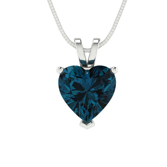 2 tcw Necklace Pendant - 14K White Gold Heart Cut Solitaire  London - Adjustable Length - 15in Box Chain to 18in
