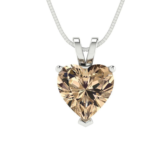 2 tcw Necklace Pendant - 14K White Gold Heart Cut Solitaire  Yellow Moissanite - Adjustable Length - 15in Box Chain to 18in