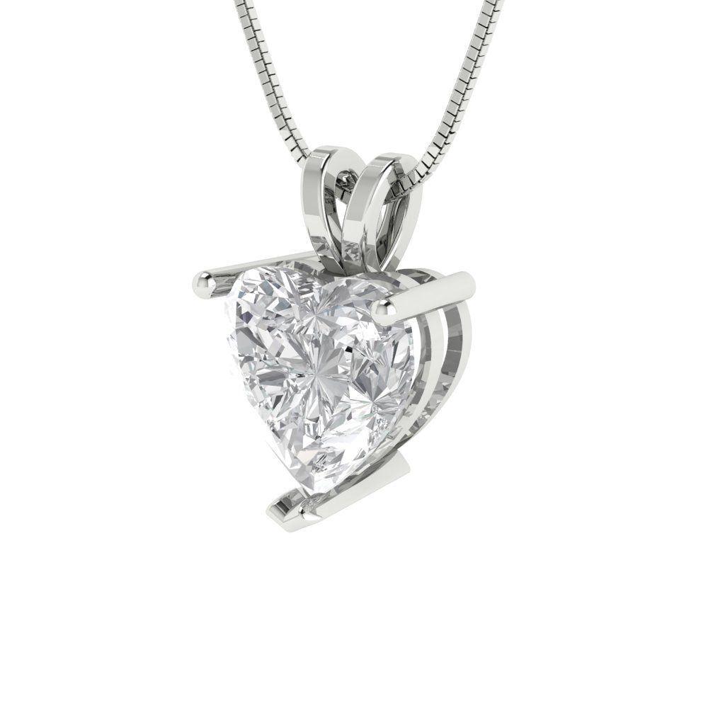 2 tcw Necklace Pendant - 14K White Gold Heart Cut Solitaire  White Sapphire - Adjustable Length - 15in Box Chain to 18in