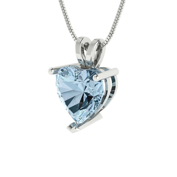 2 ct Brilliant Heart Cut Solitaire Natural Sky Blue Topaz Stone White Gold Pendant with 16" Chain