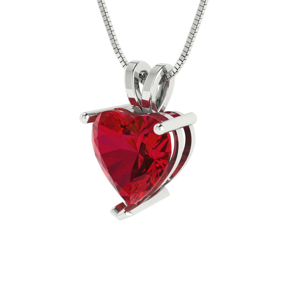 2 tcw Necklace Pendant - 14K White Gold Heart Cut Solitaire  Pink Tourmaline - Adjustable Length - 15in Box Chain to 18in