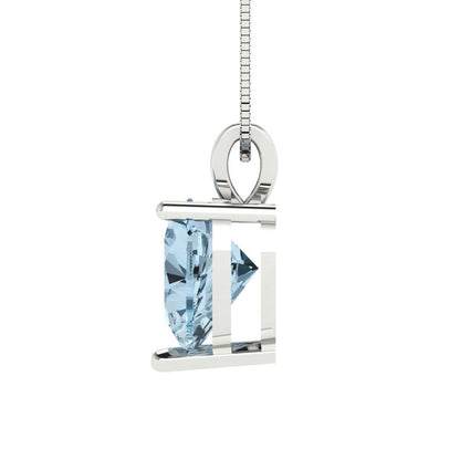 2 tcw Necklace Pendant - 14K White Gold Heart Cut Solitaire  Sky Blue Topaz - Adjustable Length - 15in Box Chain to 18in