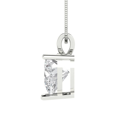 2 tcw Necklace Pendant - 14K White Gold Heart Cut Solitaire  White Sapphire - Adjustable Length - 15in Box Chain to 18in