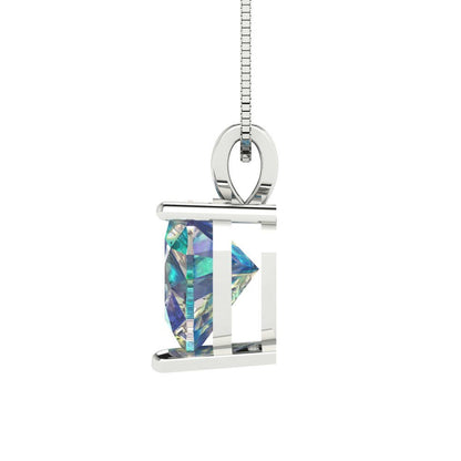 2 tcw Necklace Pendant - 14K White Gold Heart Cut Solitaire  Blue Moissanite - Adjustable Length - 15in Box Chain to 18in