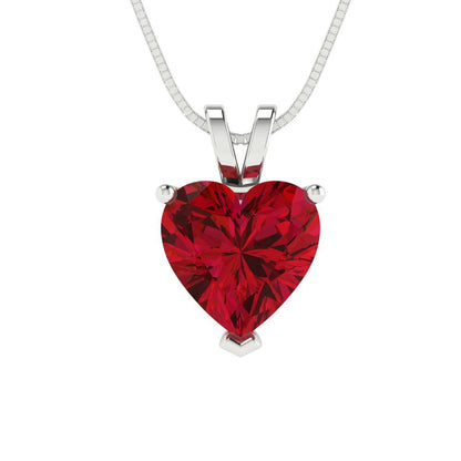 2 tcw Necklace Pendant - 14K White Gold Heart Cut Solitaire  Pink Tourmaline - Adjustable Length - 15in Box Chain to 18in