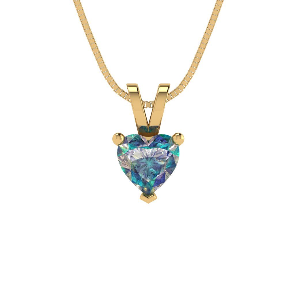 0.5cttw Heart Cut Blue Moissanite Gold-Plated 925 Silver Pendant and 16" Box-Chain Necklace