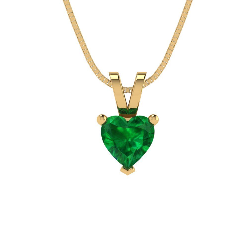 0.5cttw Heart Cut Emerald Gold-Plated 925 Silver Pendant and 16" Box-Chain Necklace