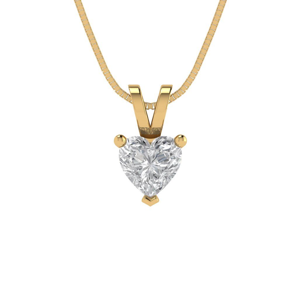 0.5 tcw Necklace Pendant - 14K White Gold Heart Cut Solitaire  White Sapphire - Adjustable Length - 15in Box Chain to 18in