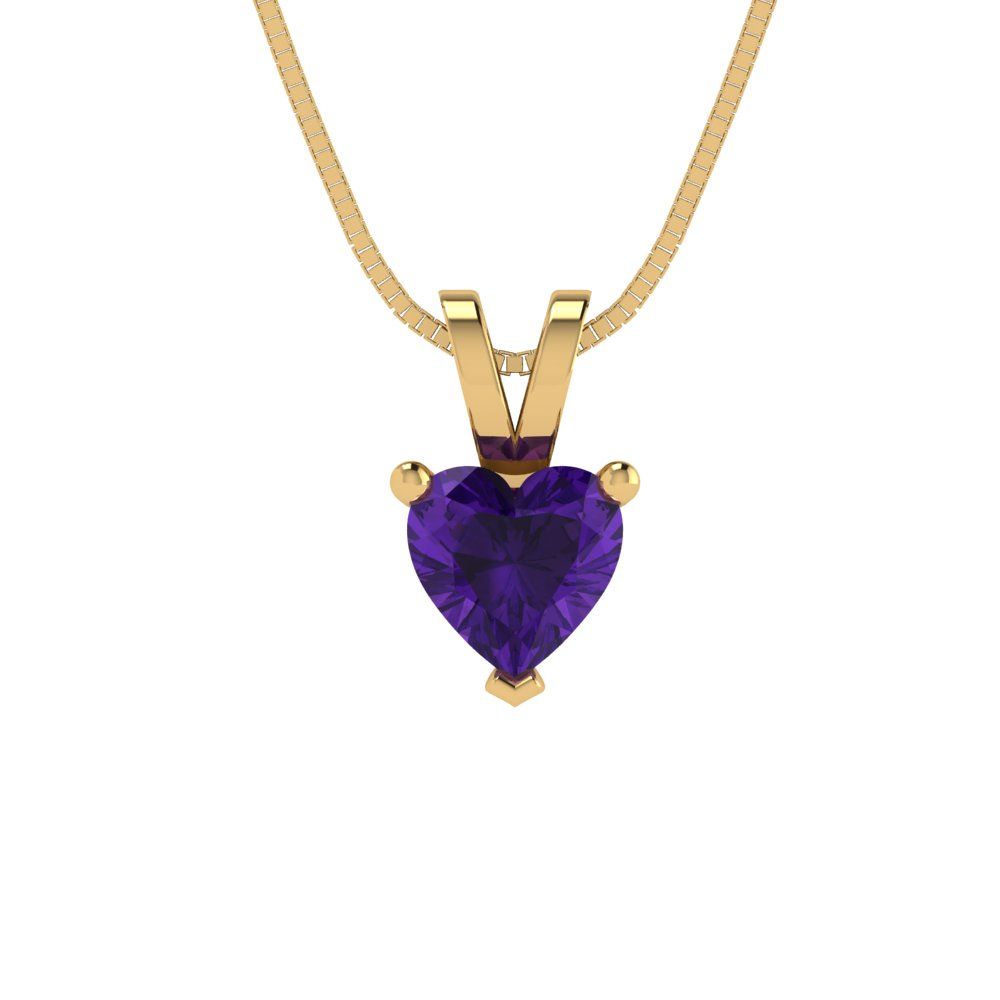 0.5cttw Heart Cut Amethyst Gold-Plated 925 Silver Pendant and 16" Box-Chain Necklace