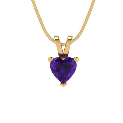 0.5cttw Heart Cut Amethyst Gold-Plated 925 Silver Pendant and 16" Box-Chain Necklace