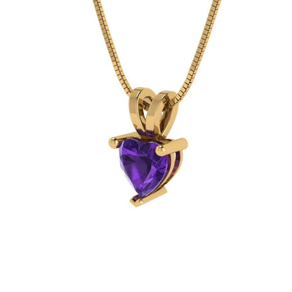 0.5cttw Heart Cut Amethyst Gold-Plated 925 Silver Pendant and 16" Box-Chain Necklace