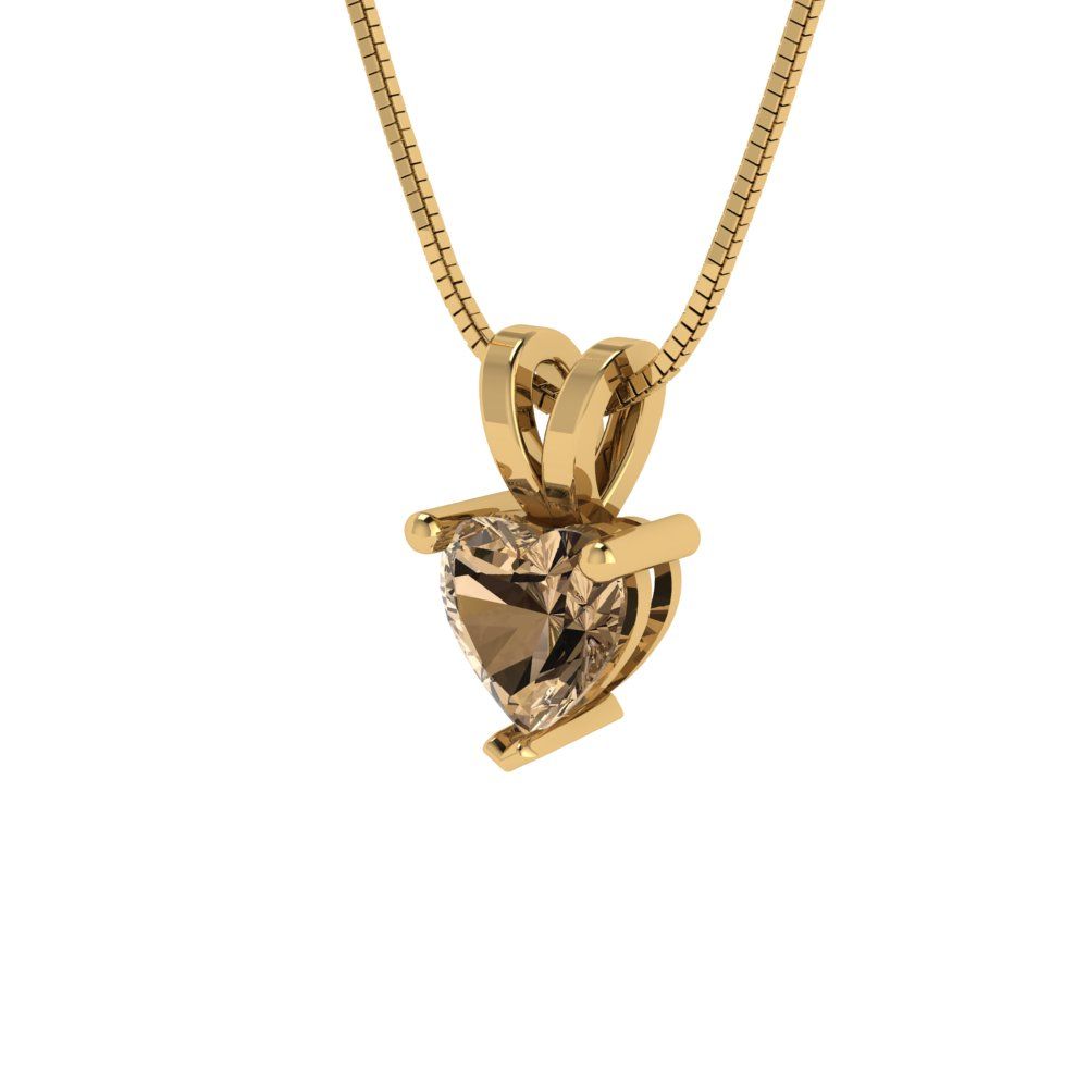 0.5cttw Heart Cut Champagne Gold-Plated 925 Silver Pendant and 16" Box-Chain Necklace