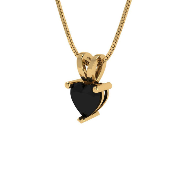 0.5 ct Brilliant Heart Cut Solitaire Natural Onyx Stone Yellow Gold Pendant with 16" Chain
