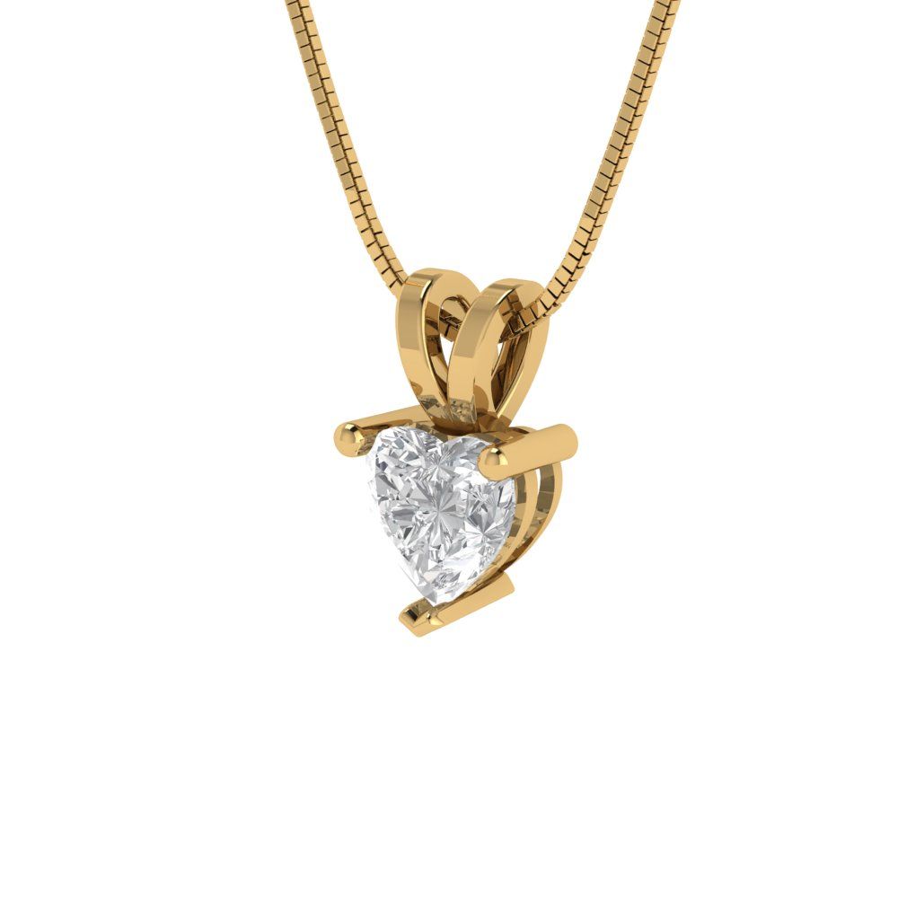 0.5 tcw Necklace Pendant - 14K White Gold Heart Cut Solitaire  White Sapphire - Adjustable Length - 15in Box Chain to 18in