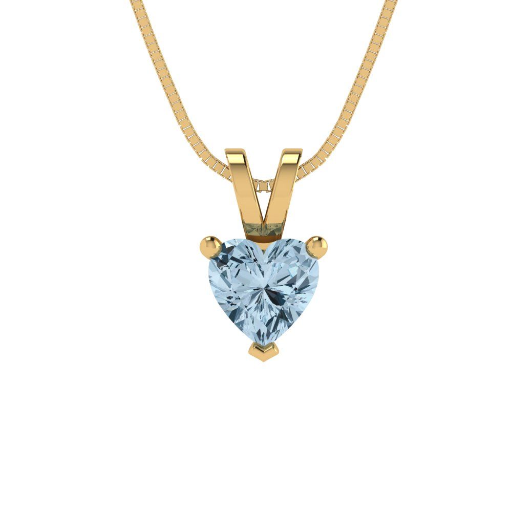 0.5 tcw Necklace Pendant - 14K White Gold Heart Cut Solitaire  Sky Blue Topaz - Adjustable Length - 15in Box Chain to 18in