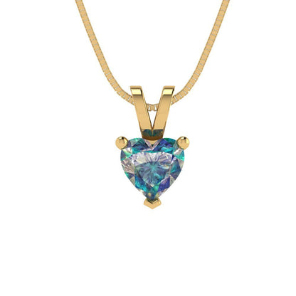 0.5 tcw Necklace Pendant - 14K White Gold Heart Cut Solitaire  Blue Moissanite - Adjustable Length - 15in Box Chain to 18in