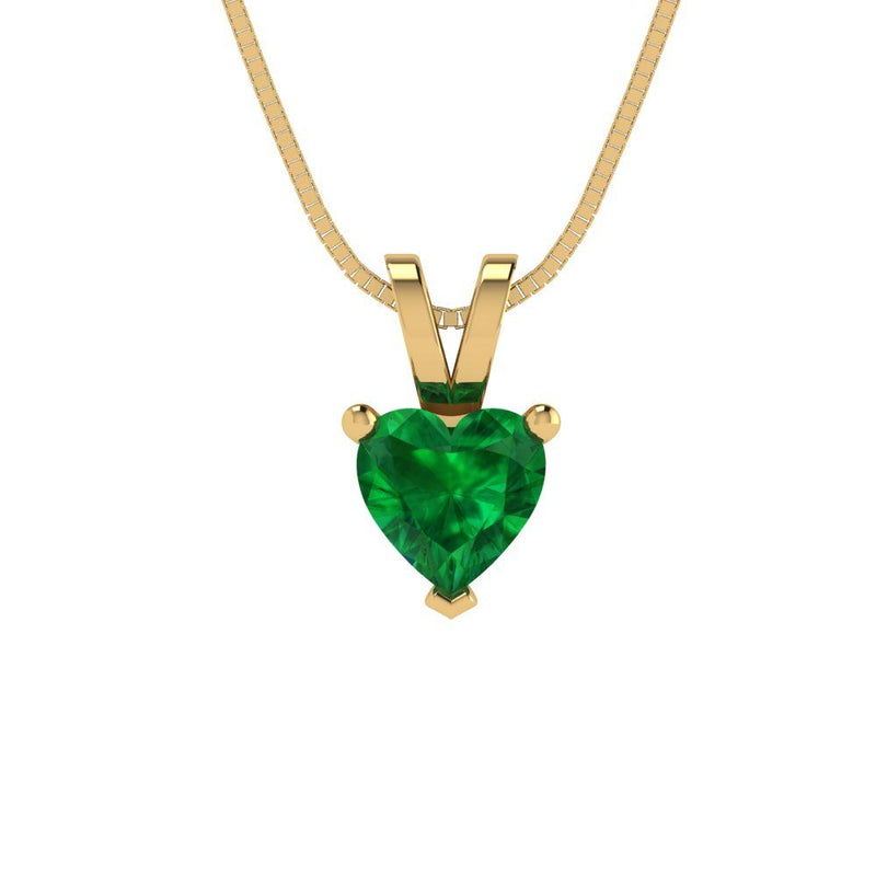 0.5 ct Brilliant Heart Cut Solitaire Simulated Emerald Stone Yellow Gold Pendant with 16" Chain