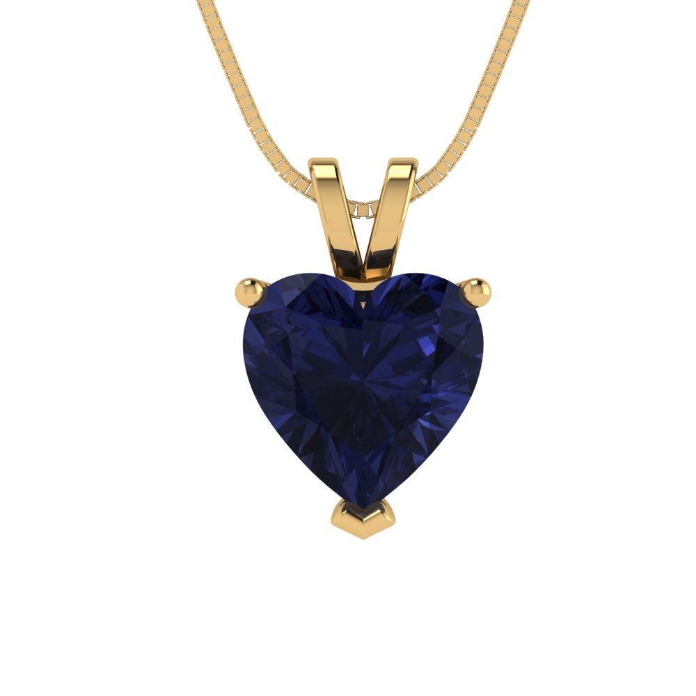 2cttw Heart Cut Blue Sapphire Gold-Plated 925 Silver Pendant and 16" Box-Chain Necklace