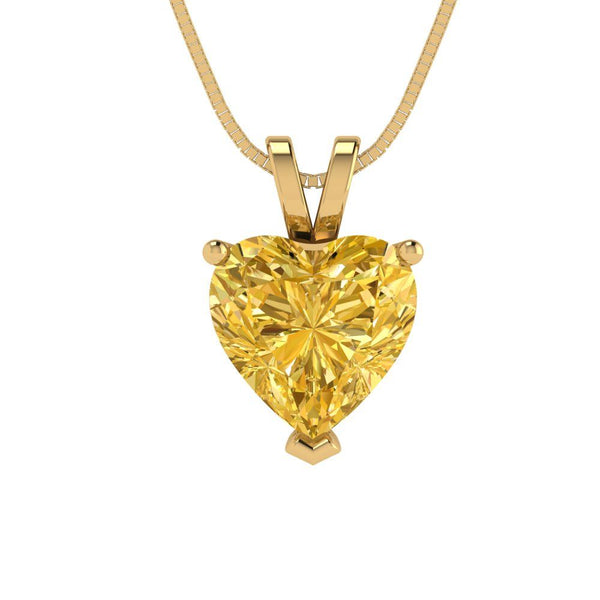 2 ct Brilliant Heart Cut Solitaire Natural Citrine Stone Yellow Gold Pendant with 16" Chain